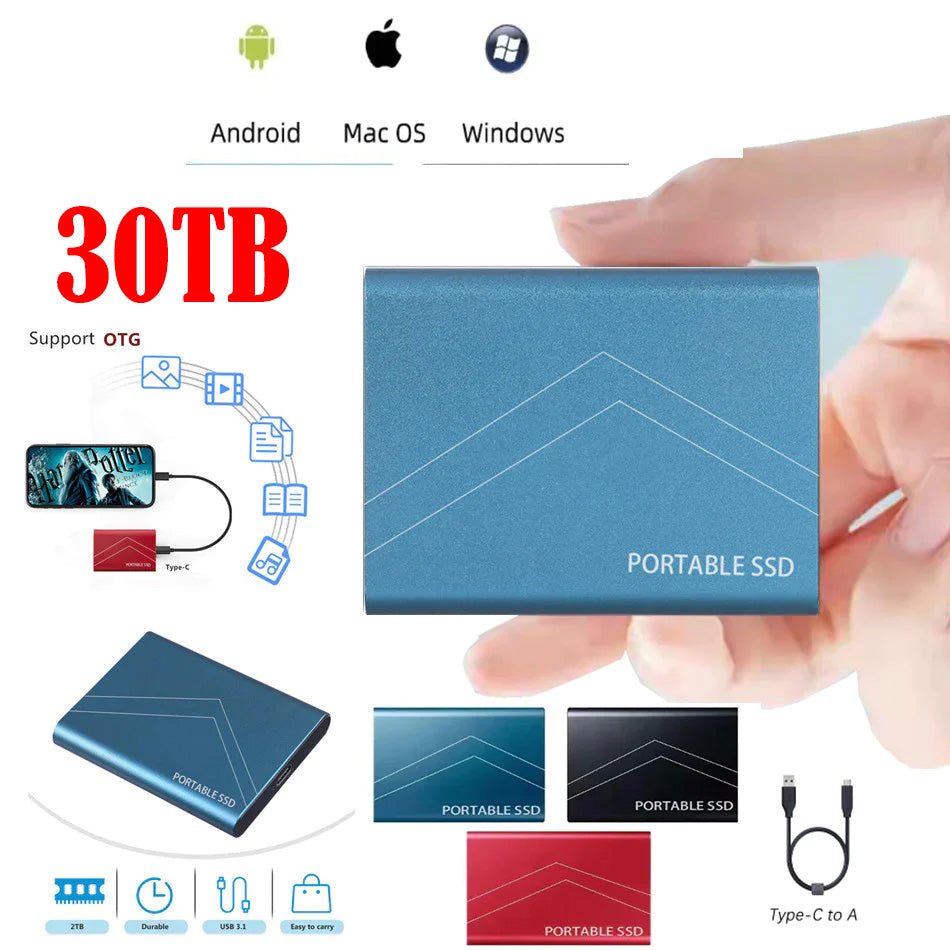 SSD External Hard Drive 16TB 30TB 2TB Storage Device Hard Drive Type-C USB 3.1 Mobile Hard Drives For Laptop Microcomputer Desktop