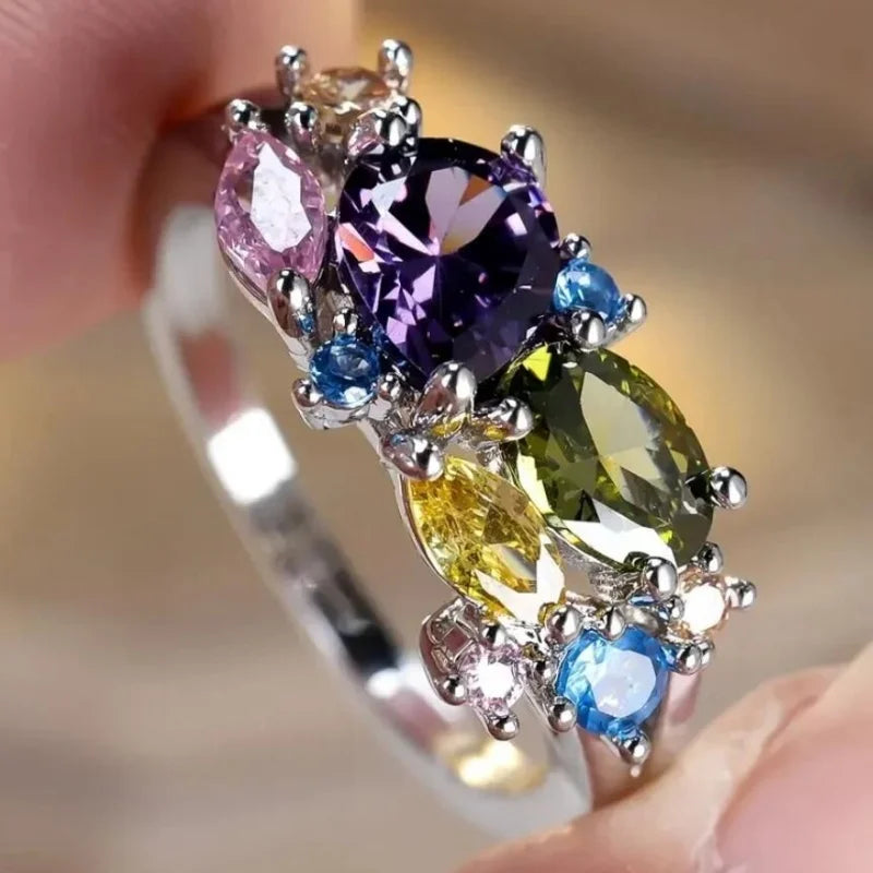 Geometric Fashion Inlay Shiny Zircon Rings For Women Birthday Gift Accessories Custom Jewelry