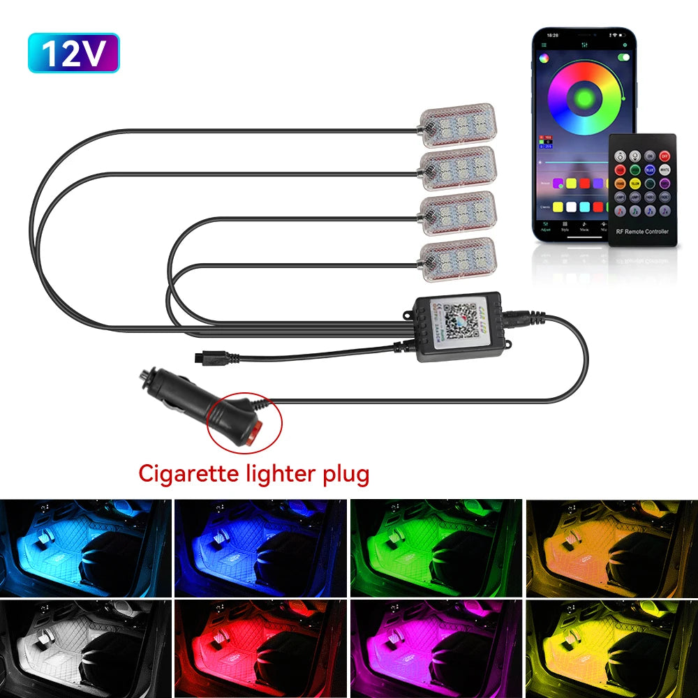 Car Foot Light Ambient Light Atmosphere Decorative Lamp RGB Decorative Lamp LED Car Interior Remote APP Control