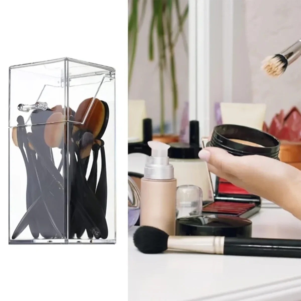 1pc makeup brush storage box, simple and transparent multifunctional makeup brush storage rack, simple, durable and practical