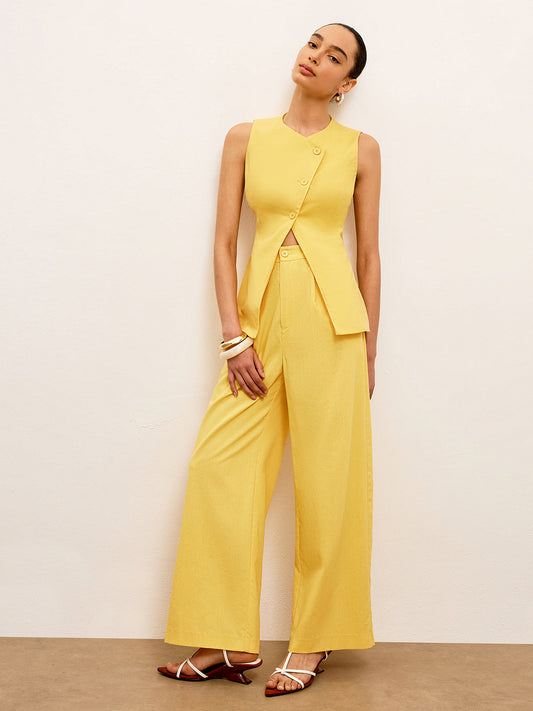 Linen & Cotton Mid-Waist Dress Pants