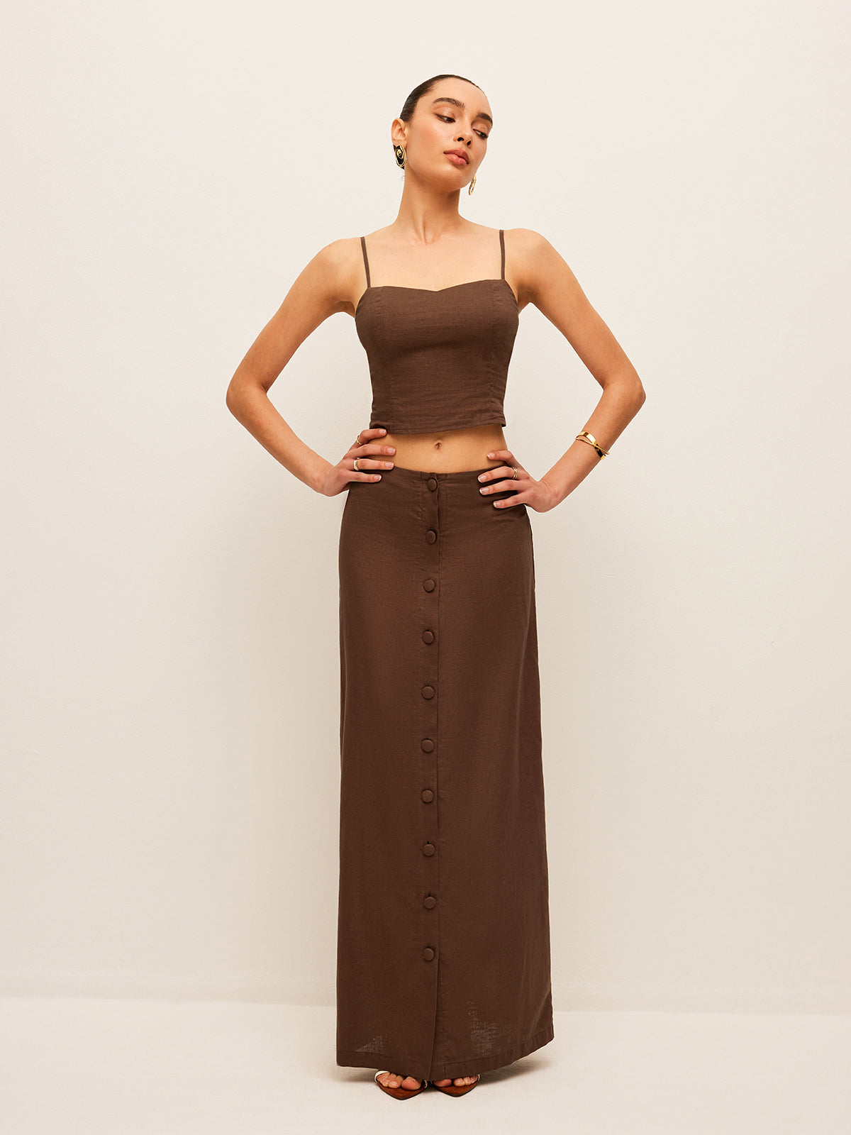 Cotton & Linen Button-Front Skirt Set