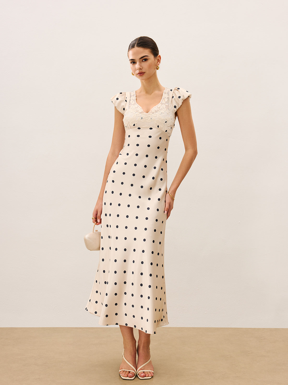 Lace Trim Polka Dot Dress