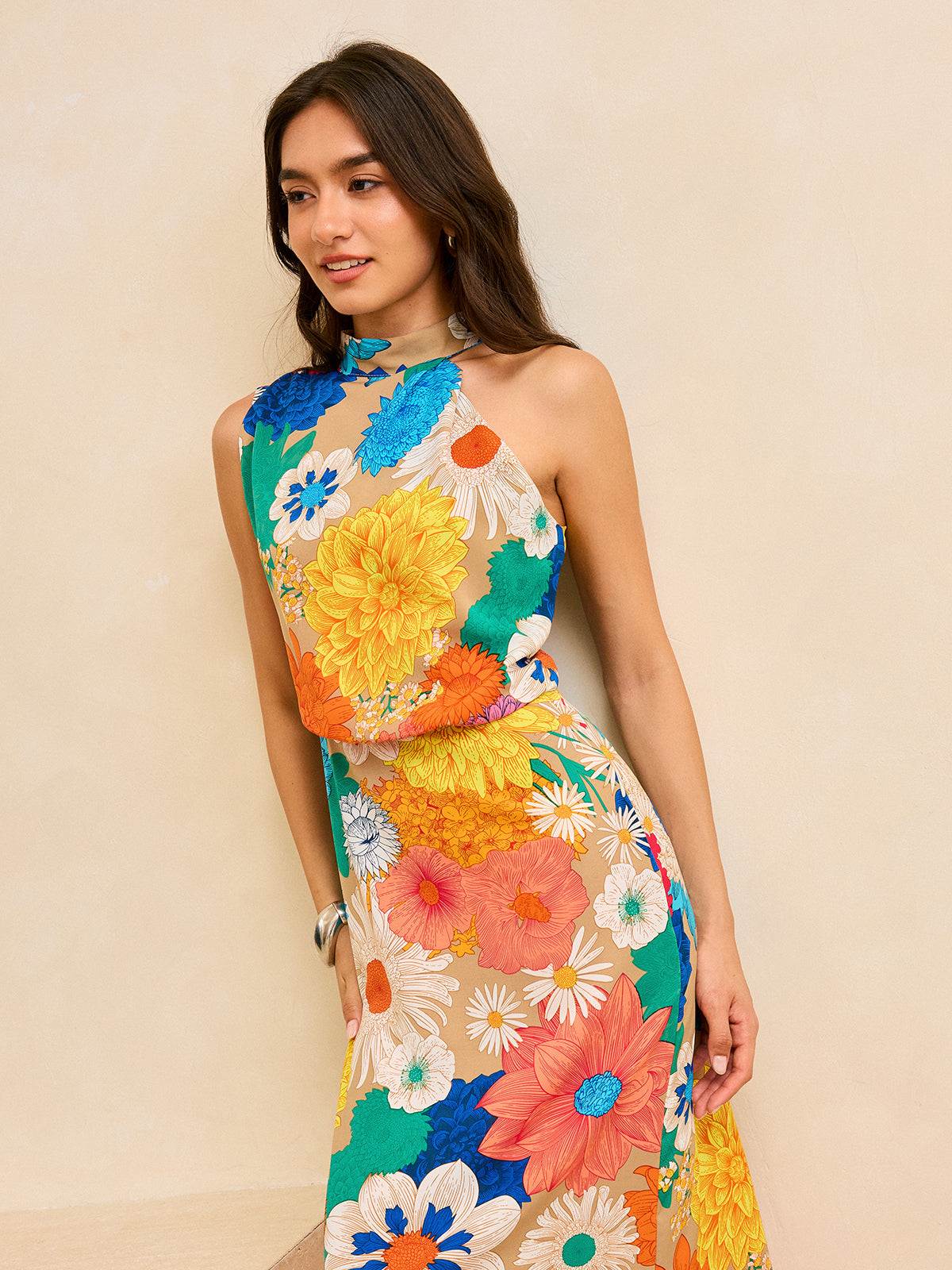 Floral Print Maxi Dress with Tie Back