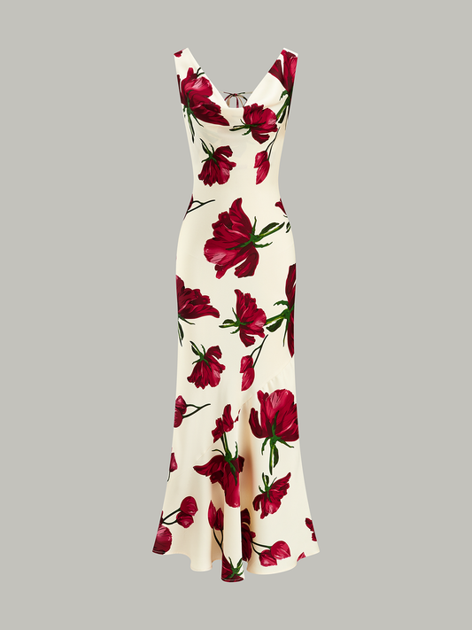 Tie-Back Floral Print Midi Dress