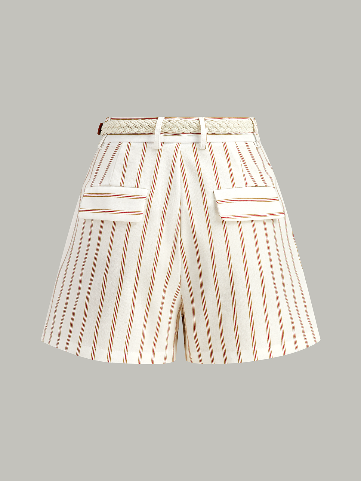 Belted Striped Shorts Set