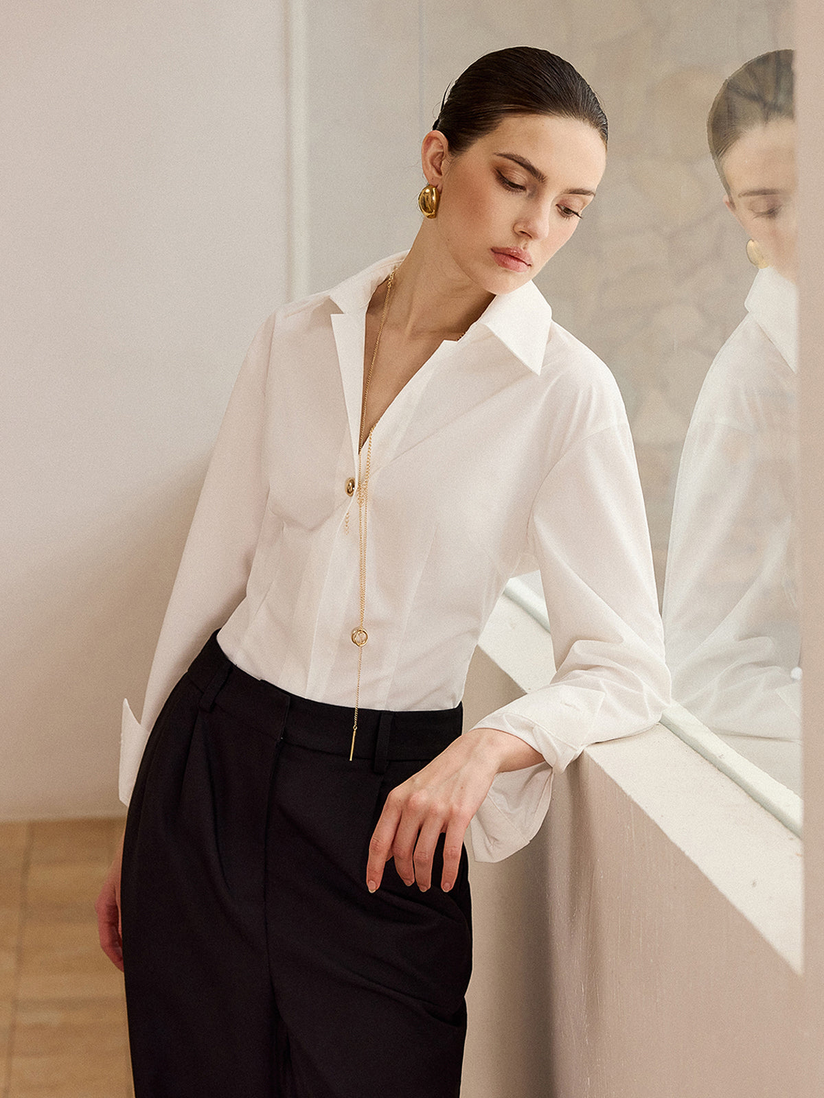 Metal Button Long-Sleeve Shirt