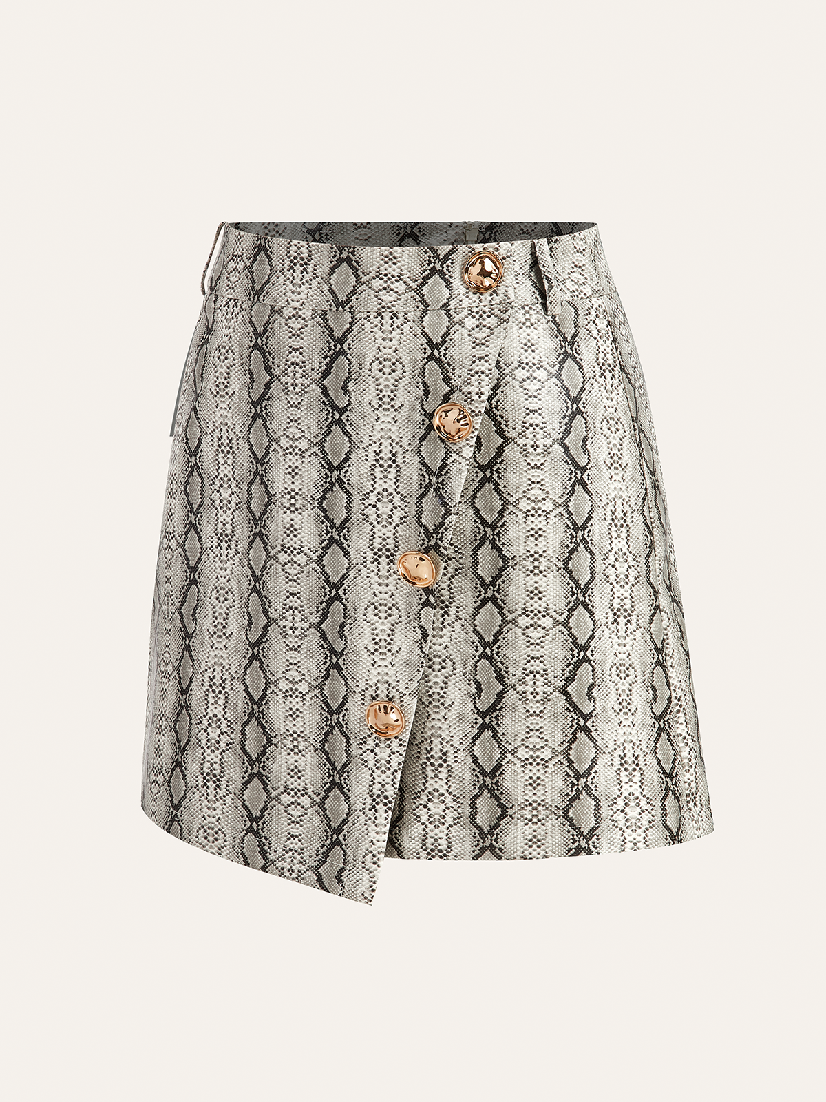 Snake Print Asymmetric PU Leather Mini Skirt