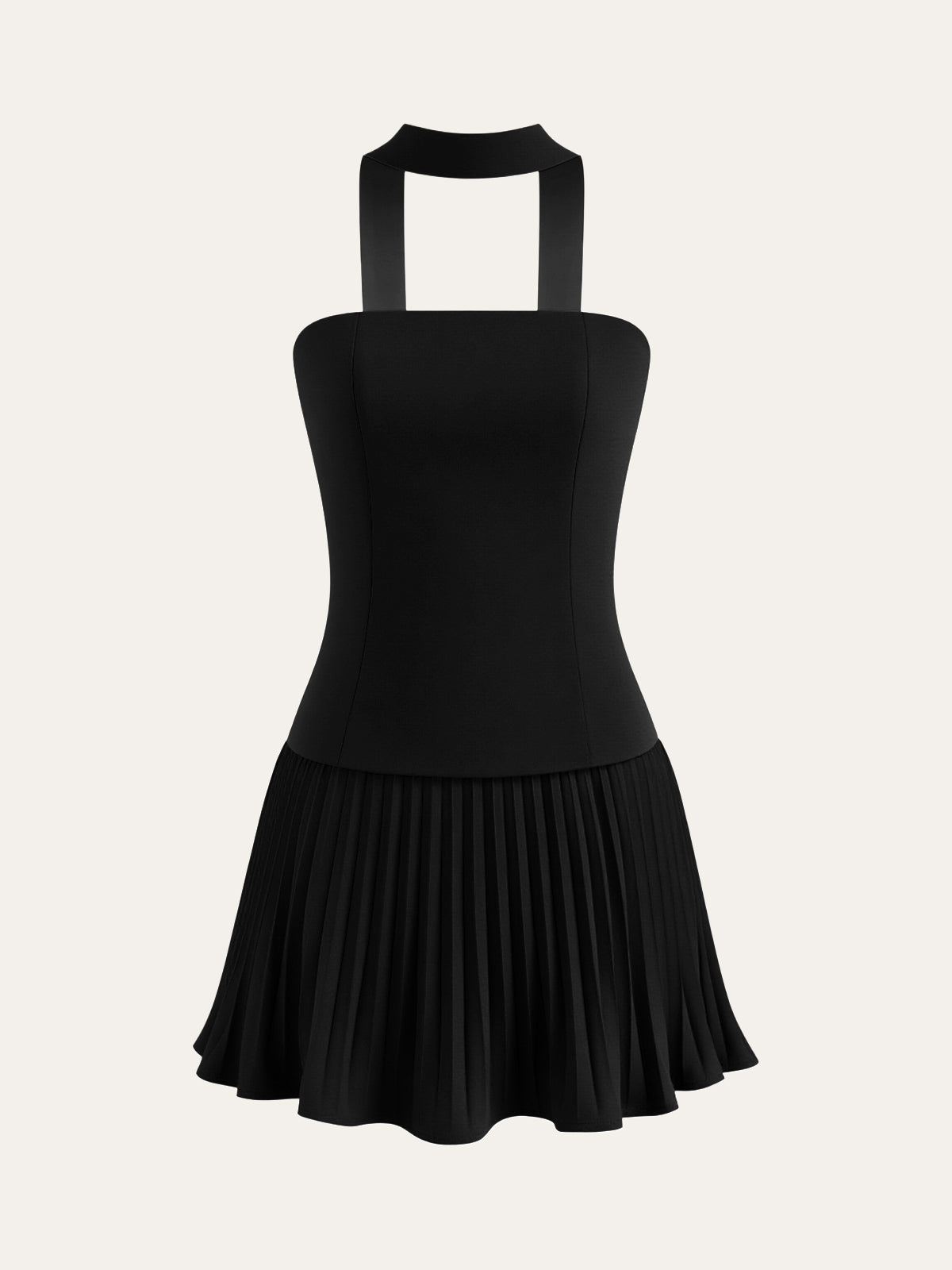 Halter Neck Strapless Pleated Mini Dress