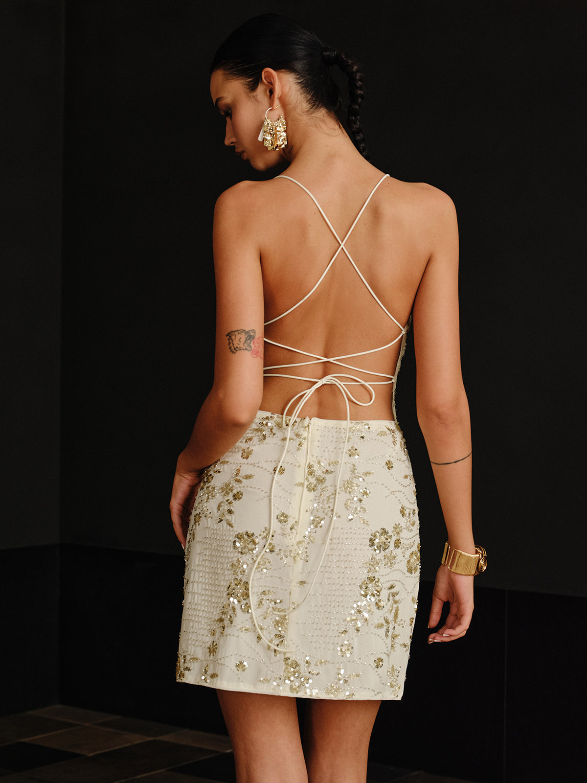Sequin Cami Dress with Crisscross Back Tie