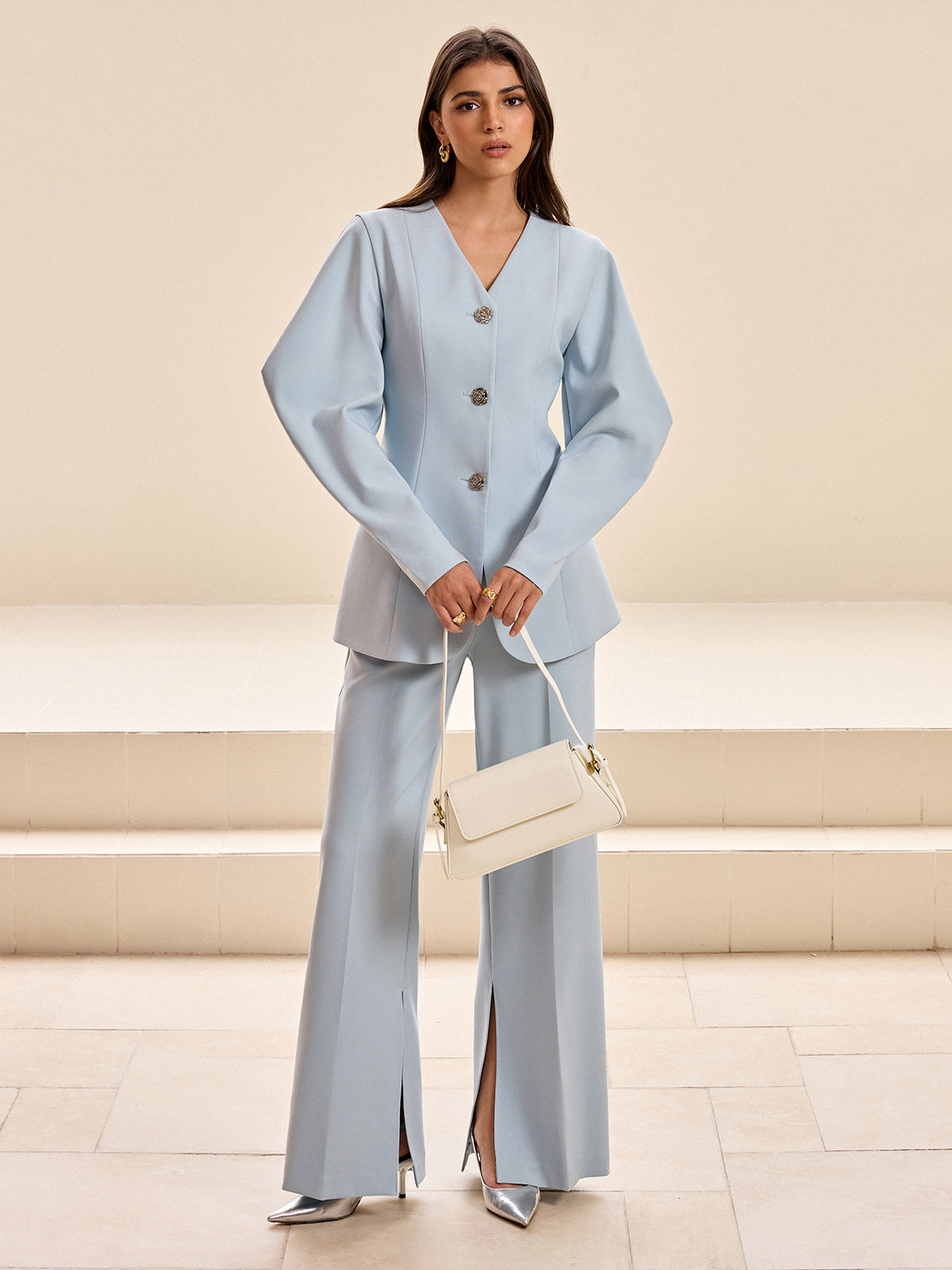 Mid-Waist Wide-Leg Slit Pants