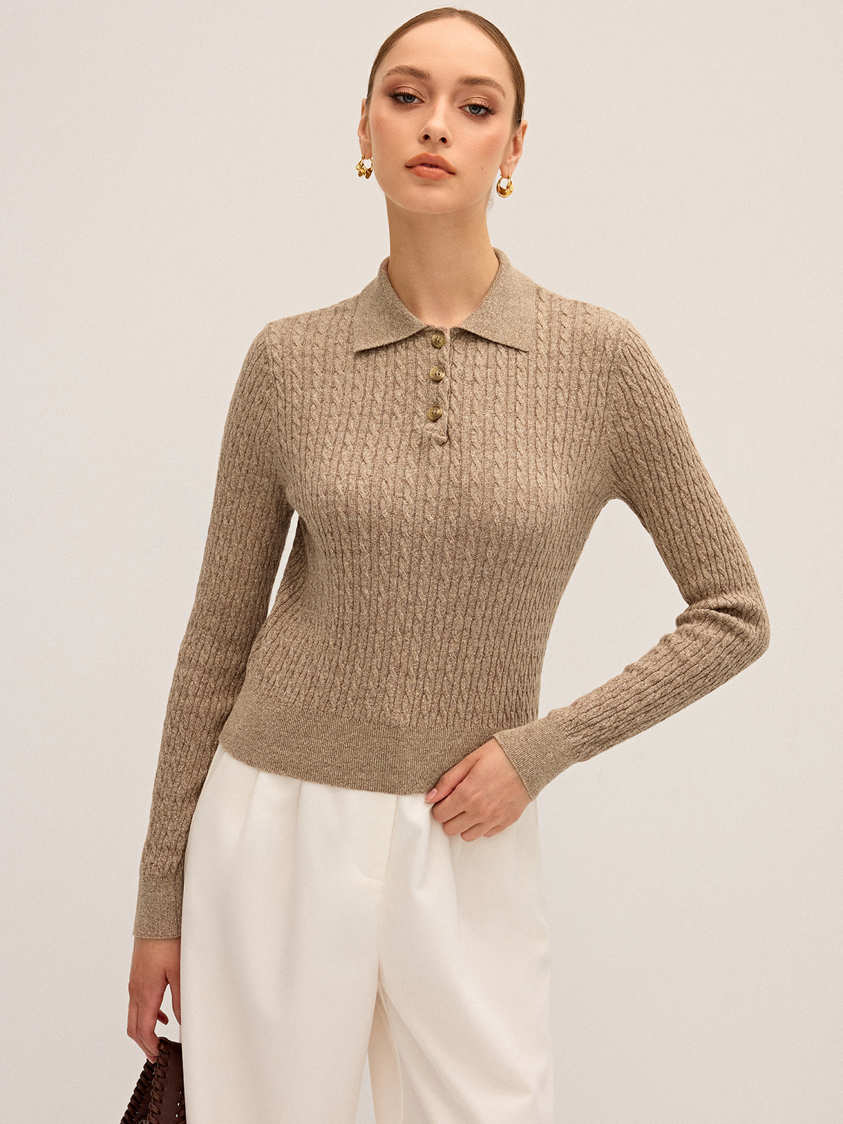 Cable Knit Cotton Collar Sweater