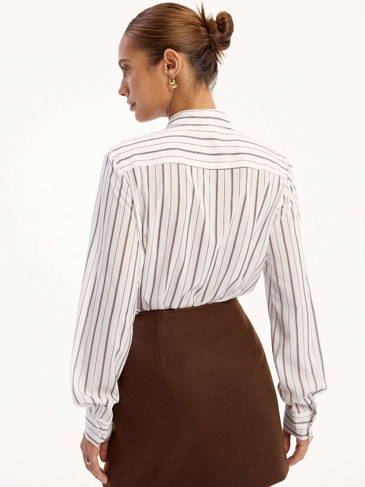 Striped Tie-Neck Long Sleeve Shirt