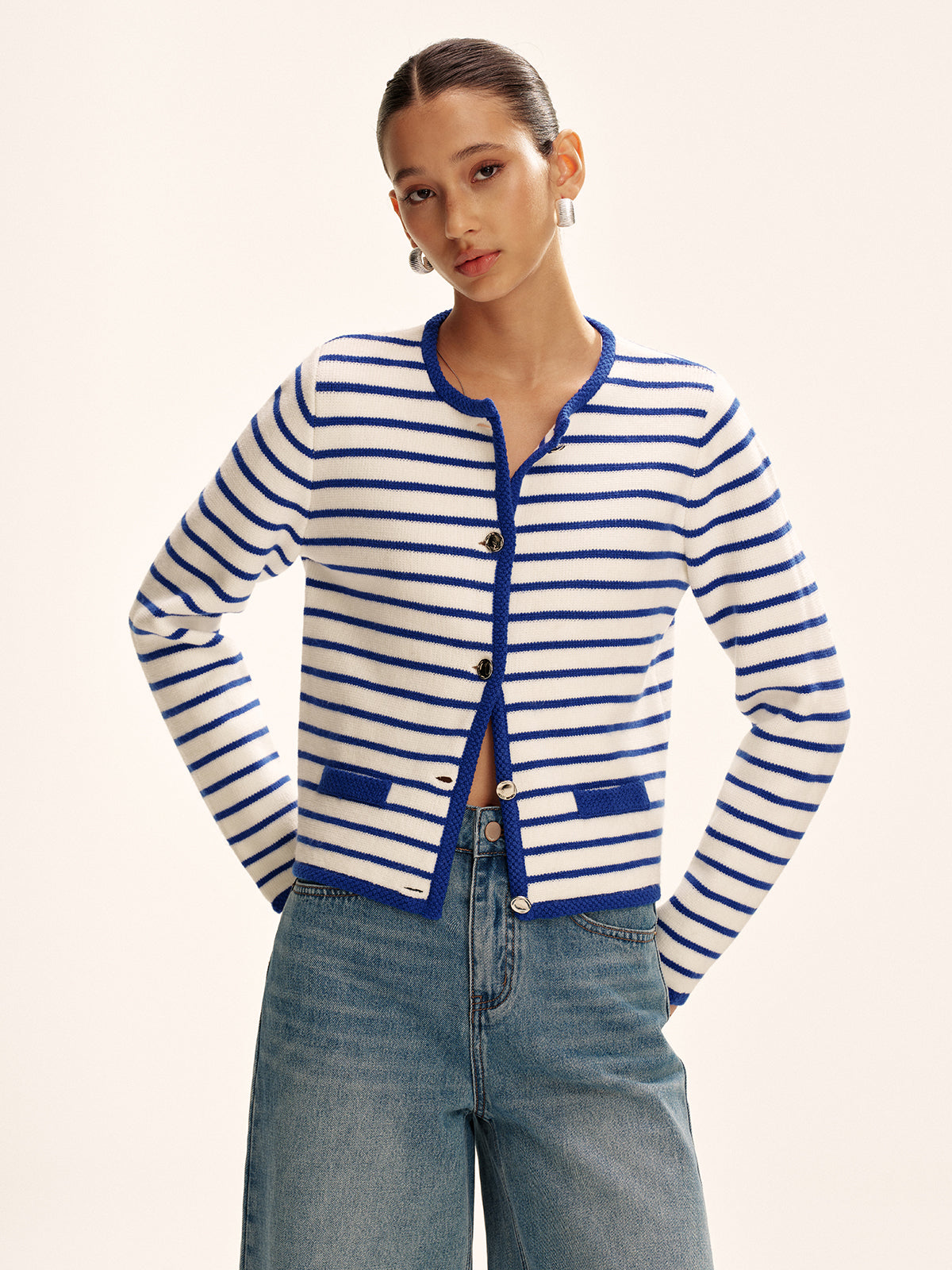 Striped Contrast Trim Knit Cardigan