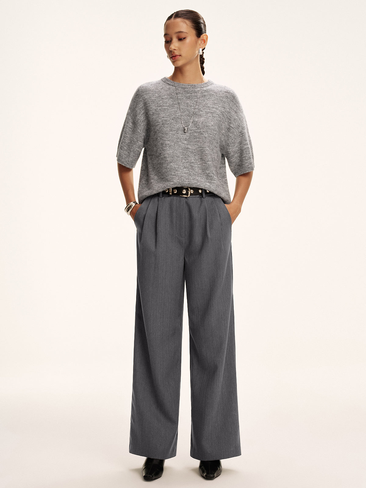 Wool-Blend Short Sleeve Sweater