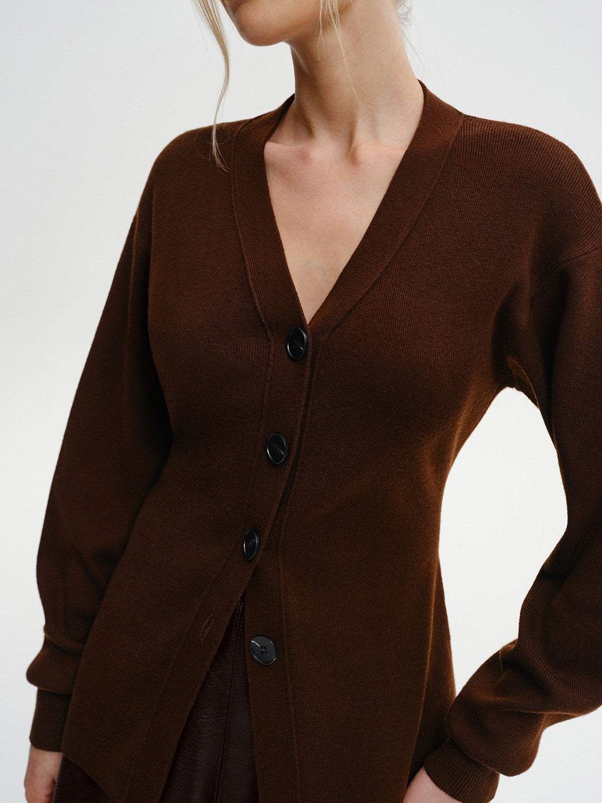 Wool-Blend V-Neck Button-Down Cardigan