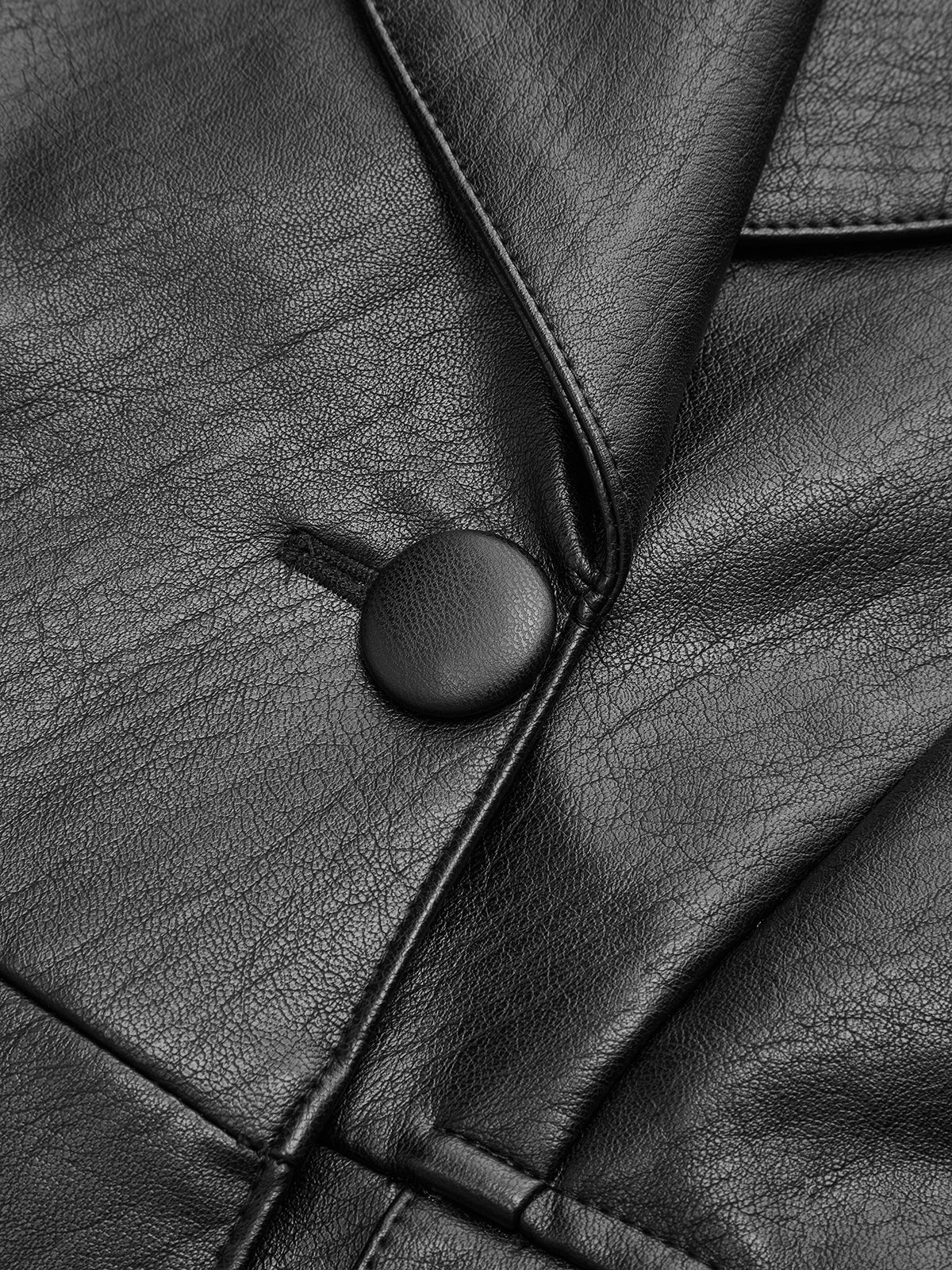 Single Button PU Leather Jacket