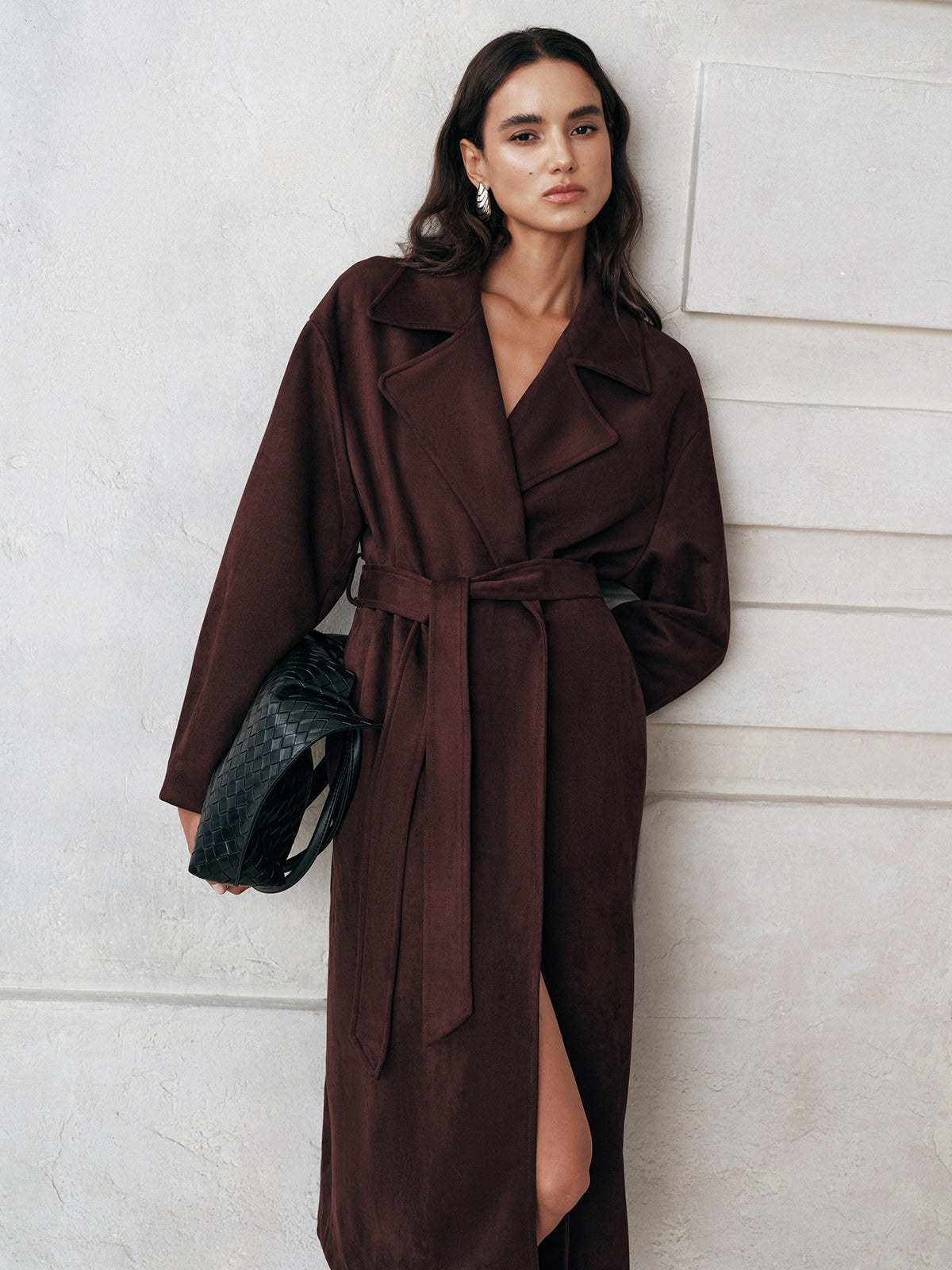 Suede Belted Long Trench Coat