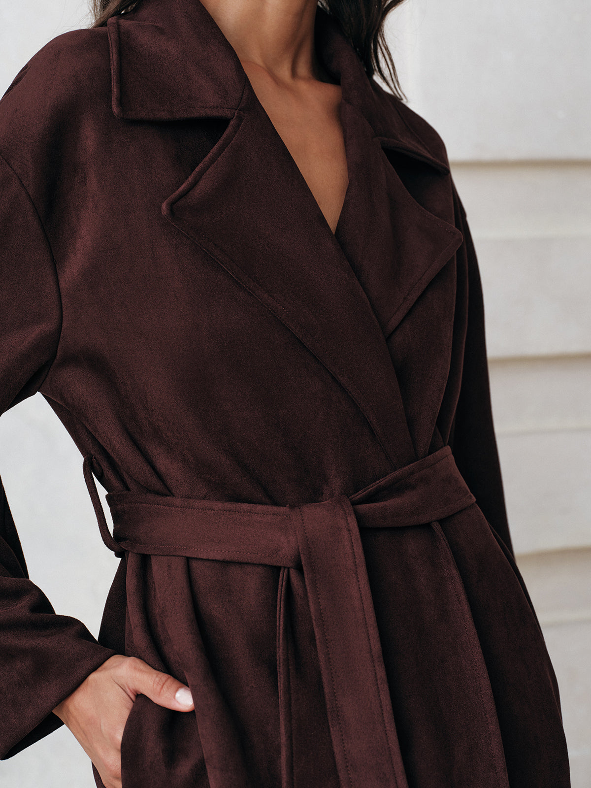 Suede Belted Long Trench Coat