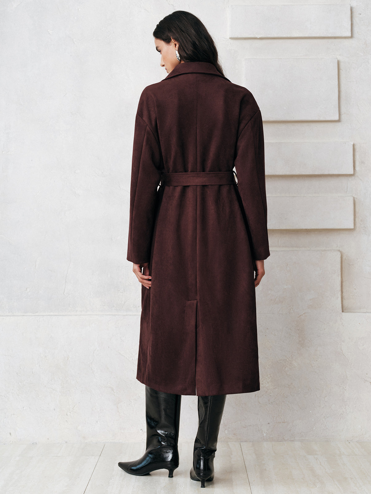 Suede Belted Long Trench Coat