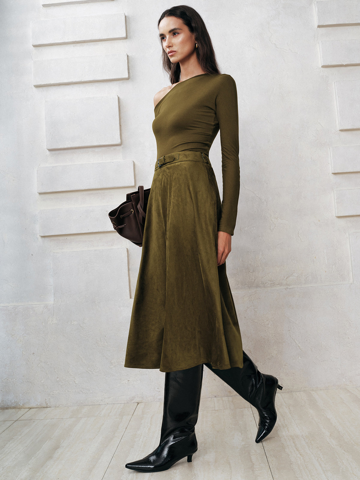 Suede A-Line Midi Skirt