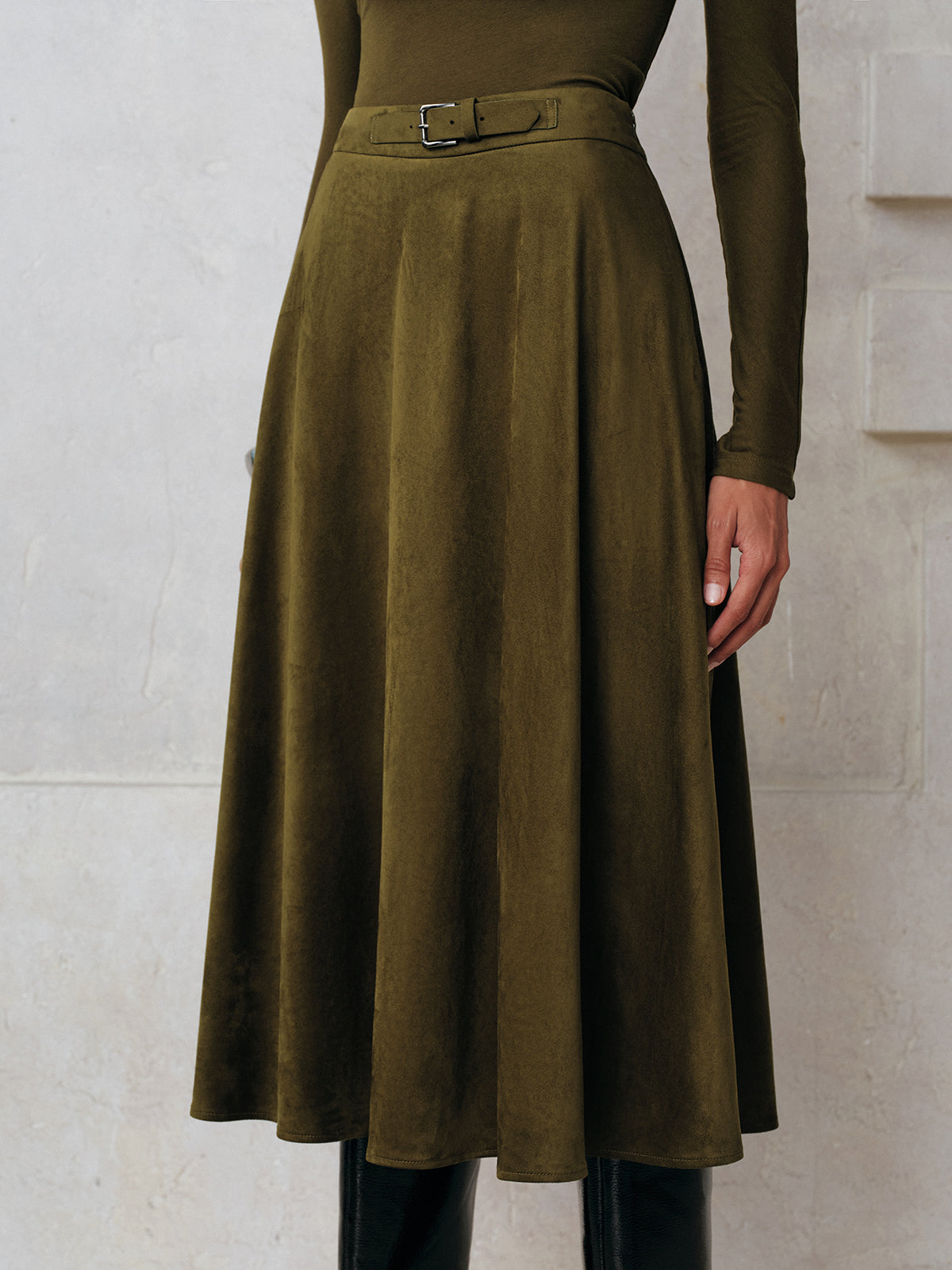 Suede A-Line Midi Skirt
