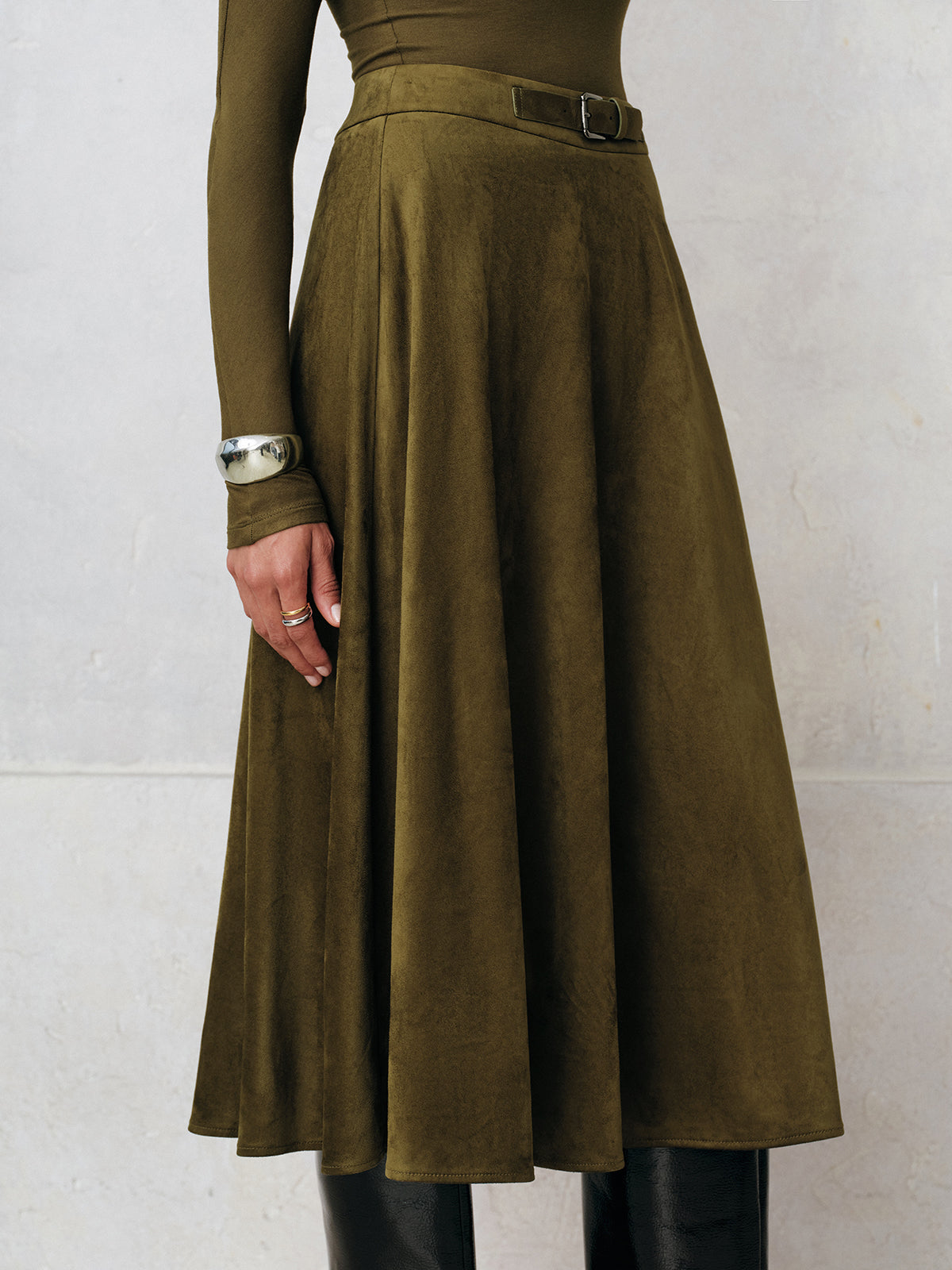 Suede A-Line Midi Skirt