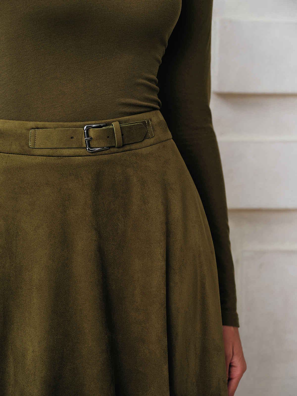Suede A-Line Midi Skirt