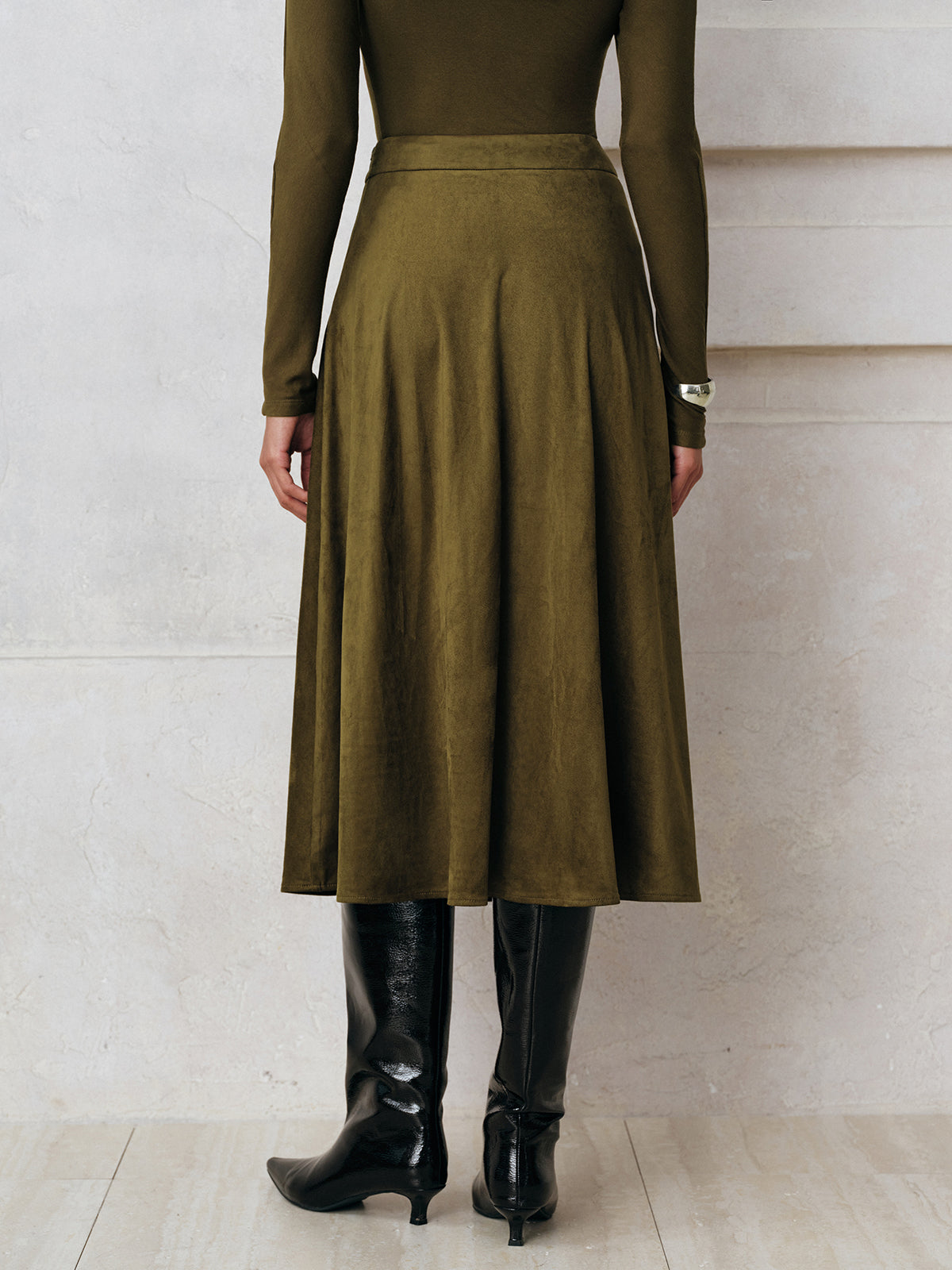 Suede A-Line Midi Skirt
