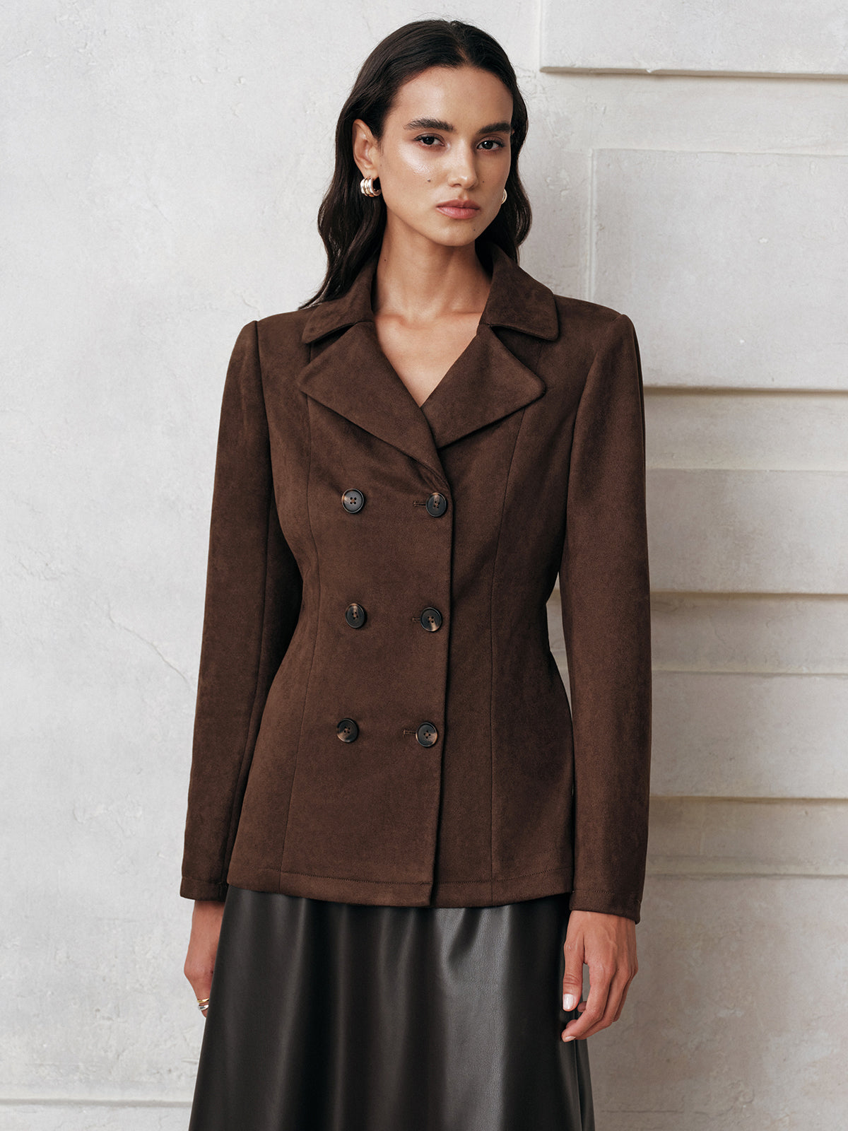 Belted Double-Breasted Suede Jacket