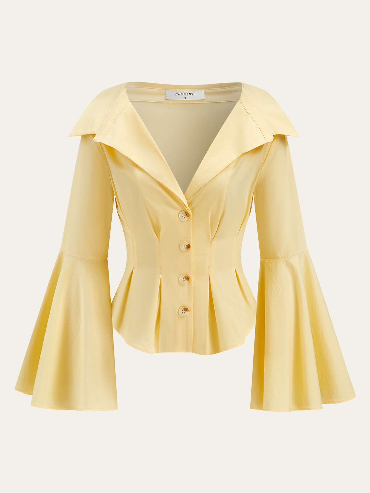 Lapel-Collar Bell Sleeve Peplum Shirt