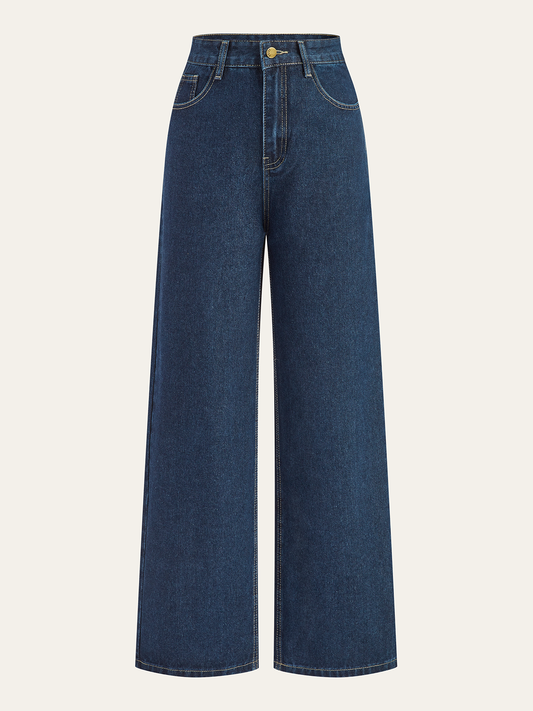 Mid-Waisted Wide-Leg Denim Pants