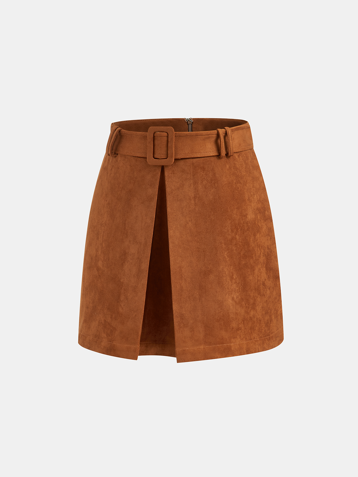 Suede Belted Split Mini Skirt