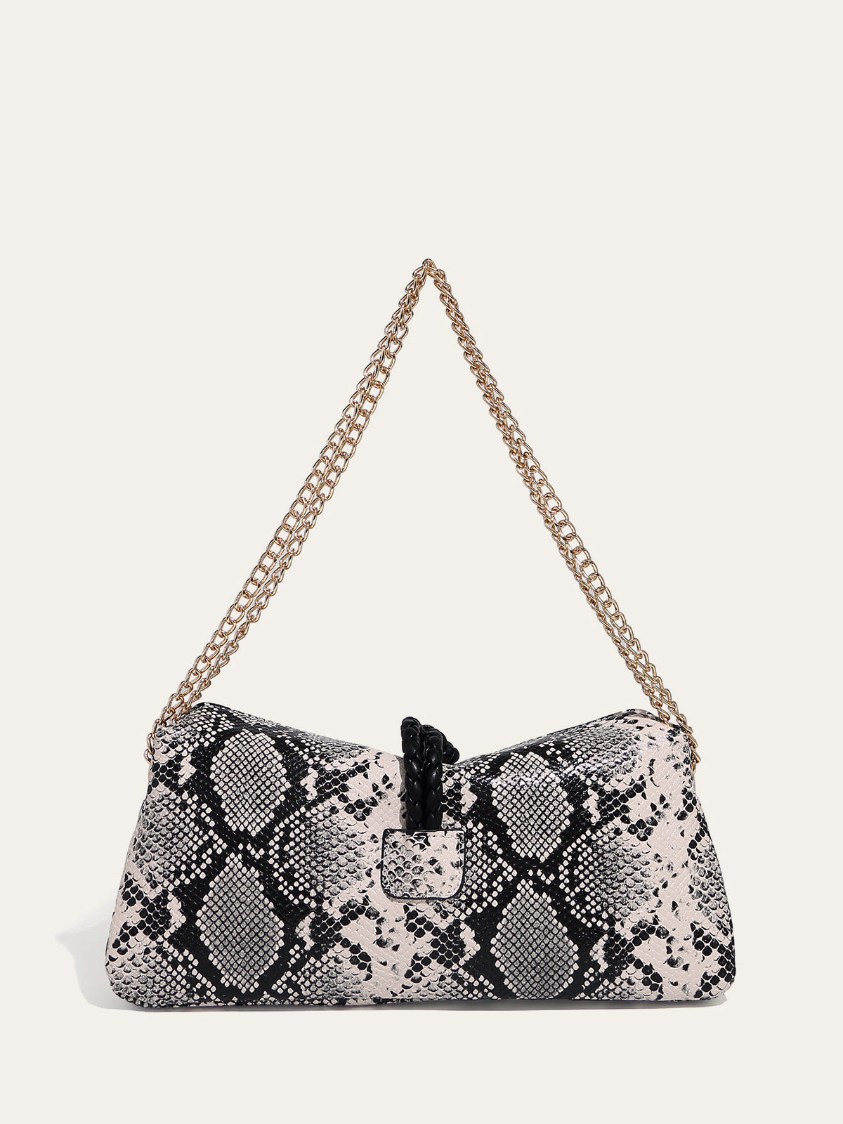 Snakeskin Patterned Chain Shoulder Bag