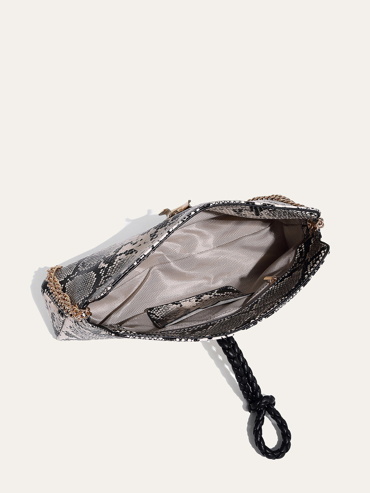 Snakeskin Patterned Chain Shoulder Bag