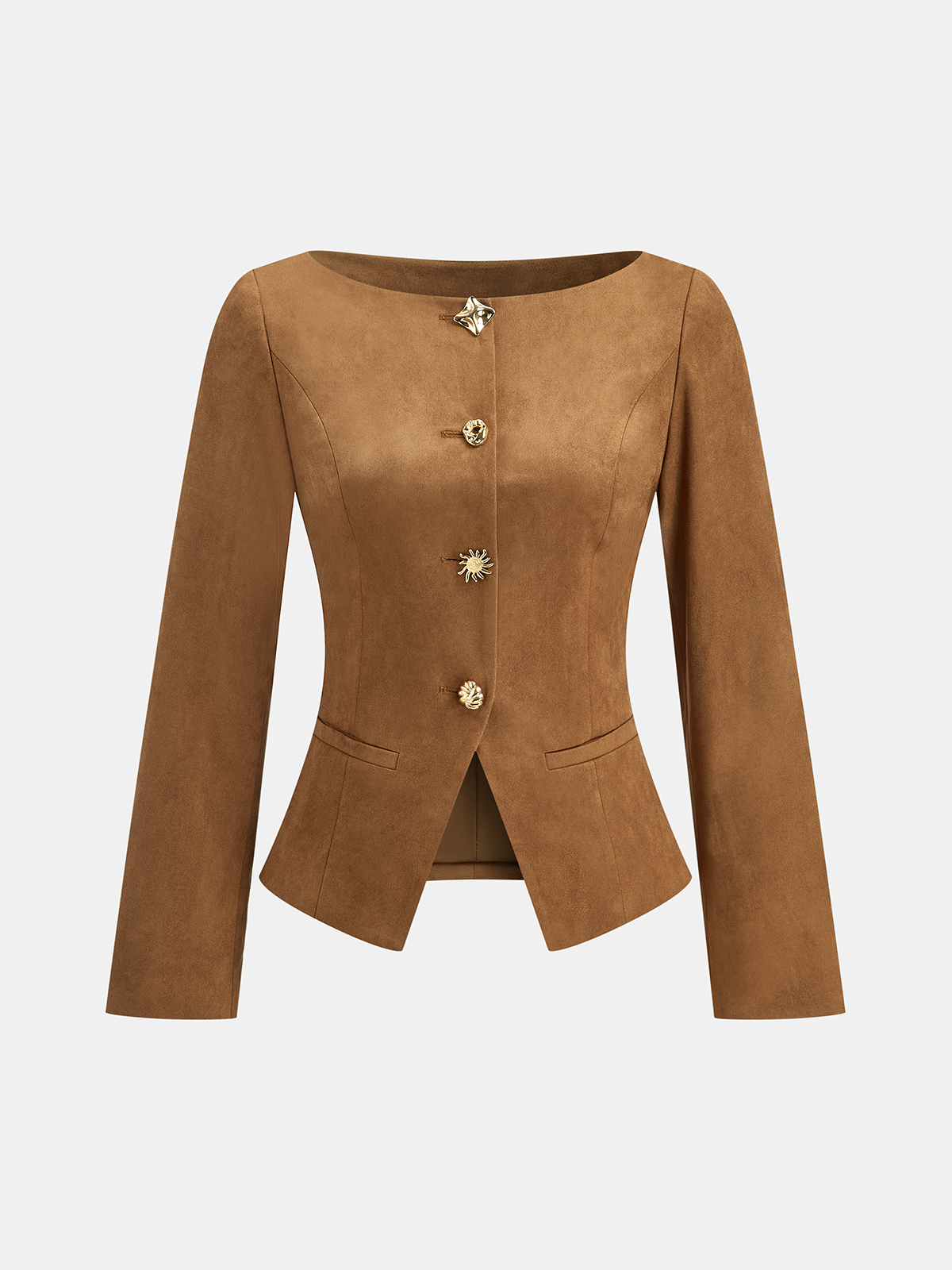 Suede Fitted Metal Button Jacket