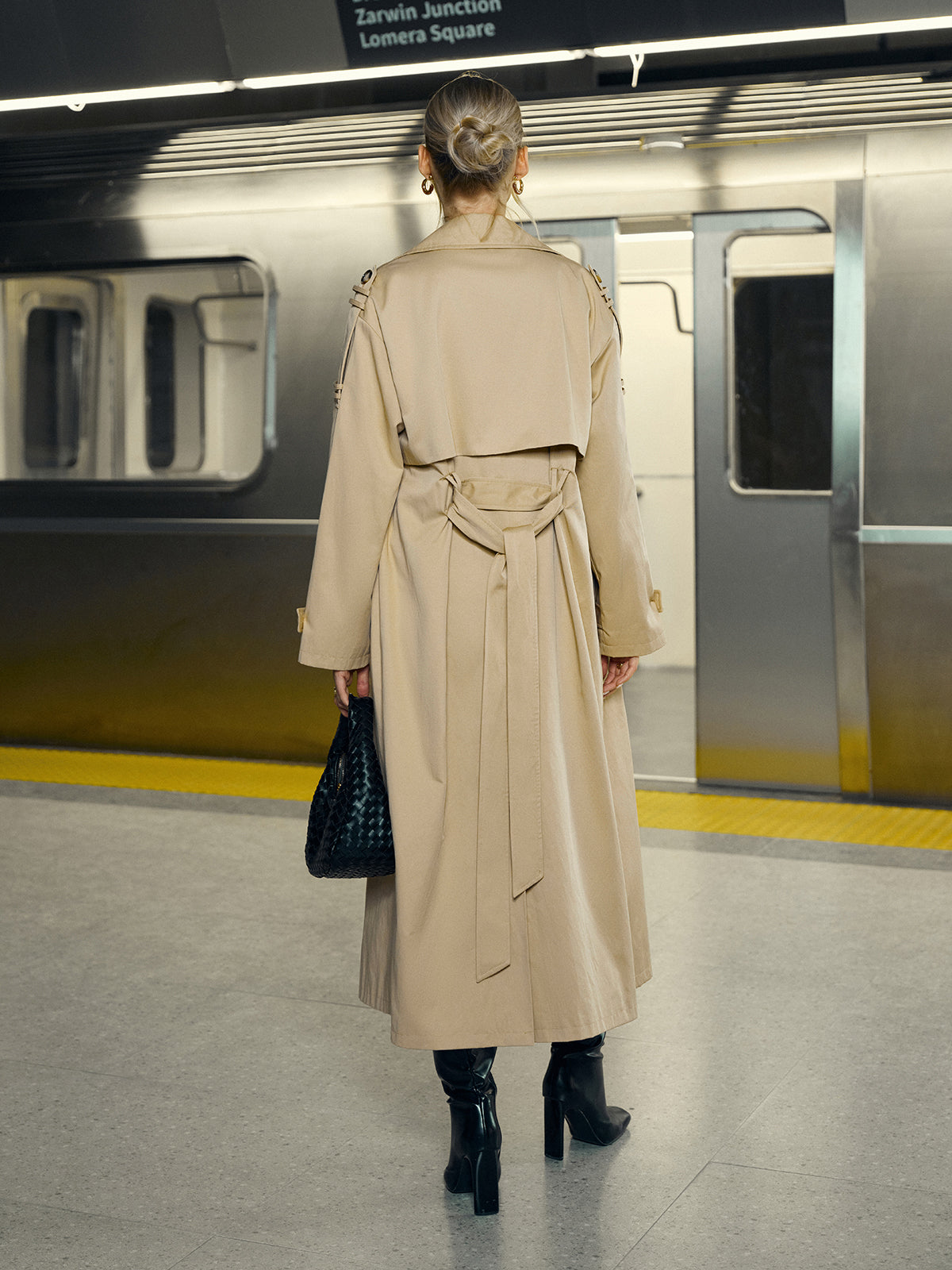 Cotton-Blend Double-Breasted Belted Long Trench Coat