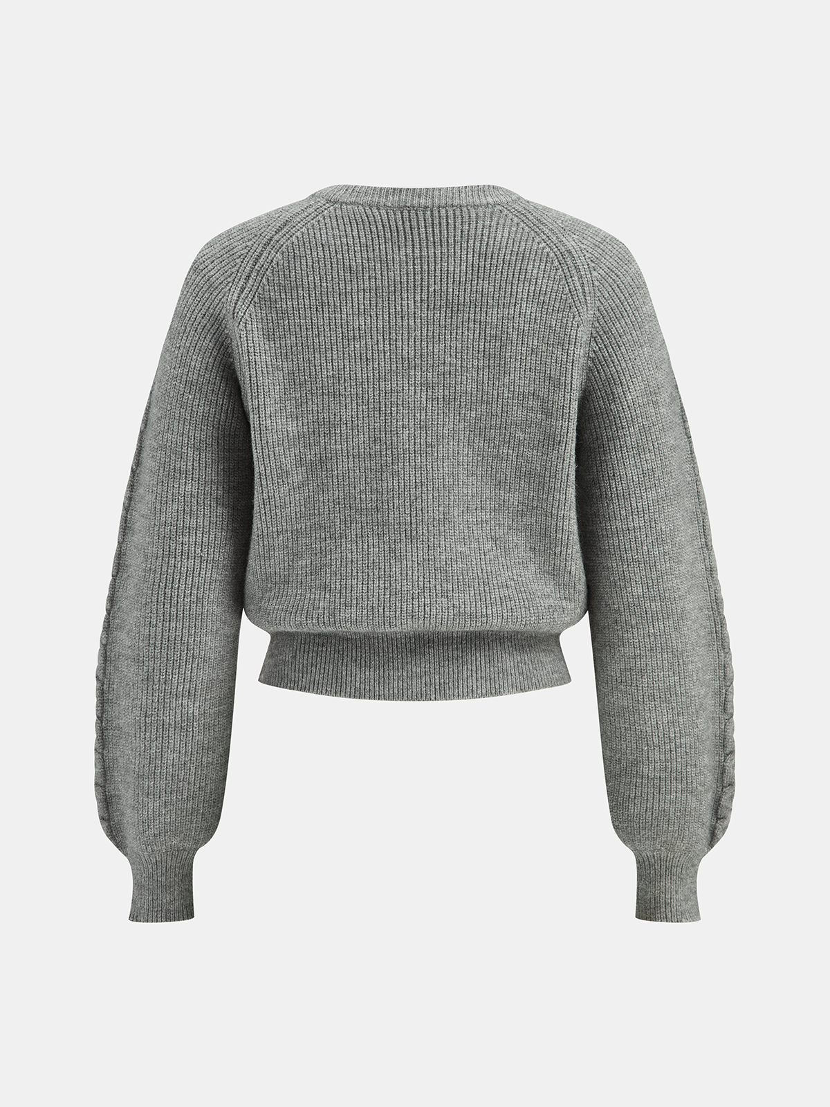 Cable Knit V-neck Puff Sleeve Sweater