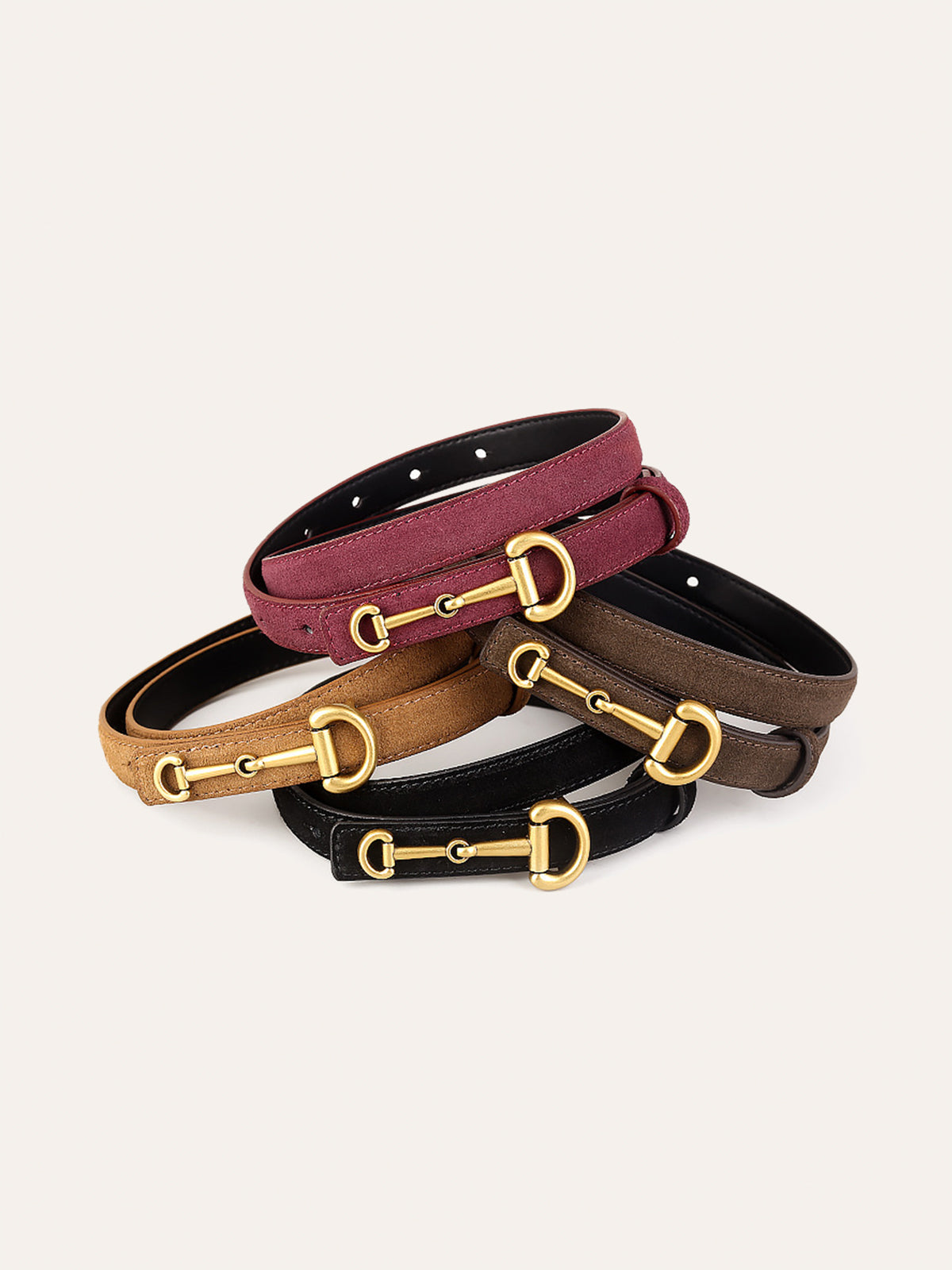 Horsebit Buckle Suede Thin Belt