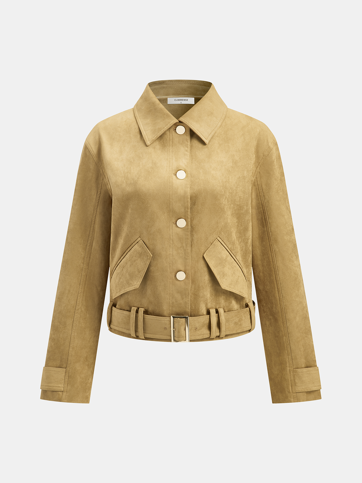 Belted Collared Suede Jacket