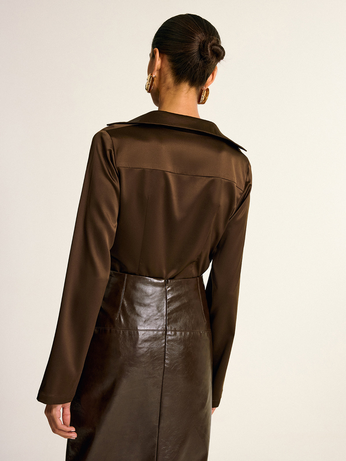 Satin Cowl Neck Long Sleeve Shirt
