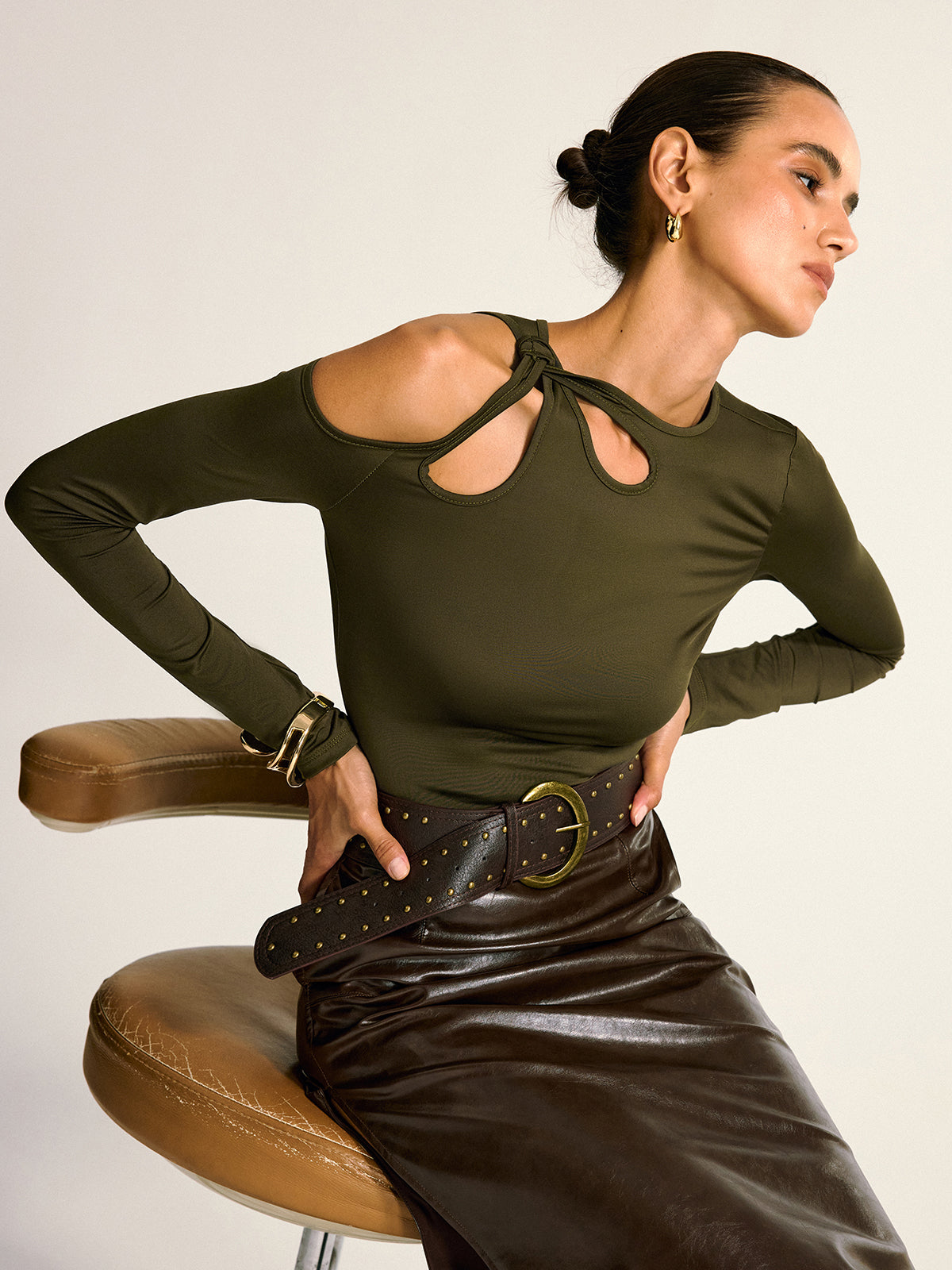 Asymmetric Cut-Out Cold Shoulder Blouse