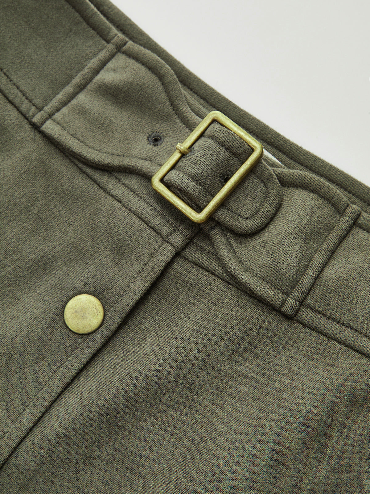 High-Waist Button Front Suede Mini Skirt