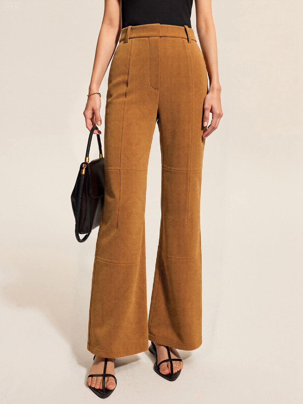 Suede Mid-Waist Paneled Pants
