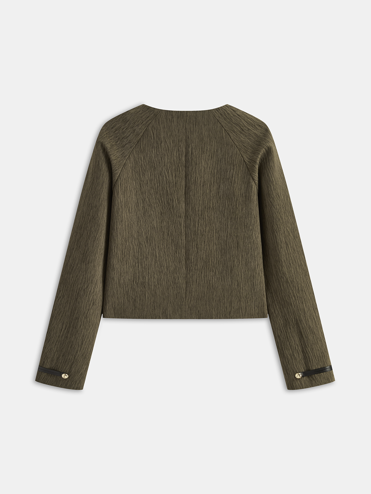 Cropped Jacket with Faux Leather Fasteners