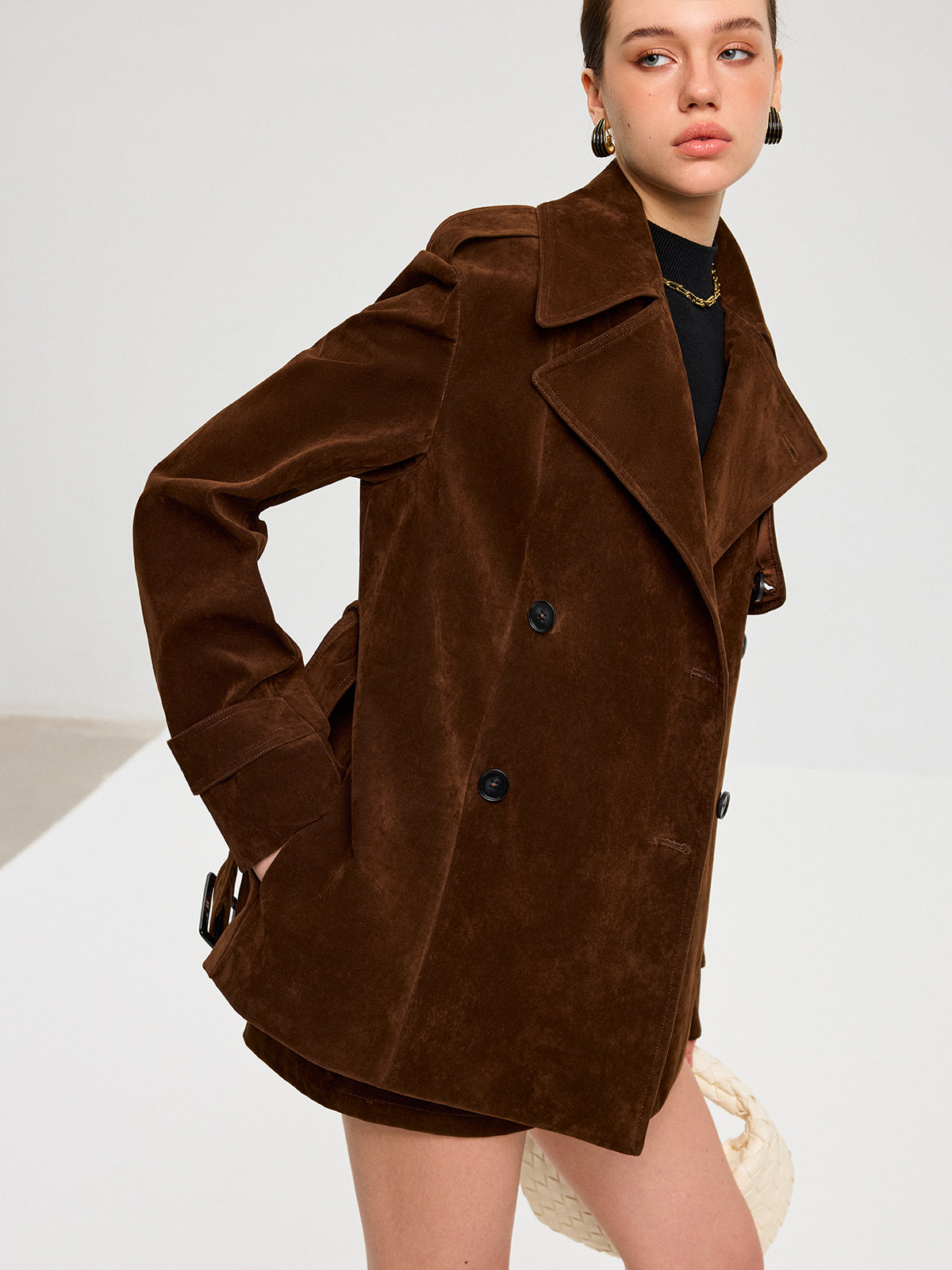 Belted Suede Trench Coat