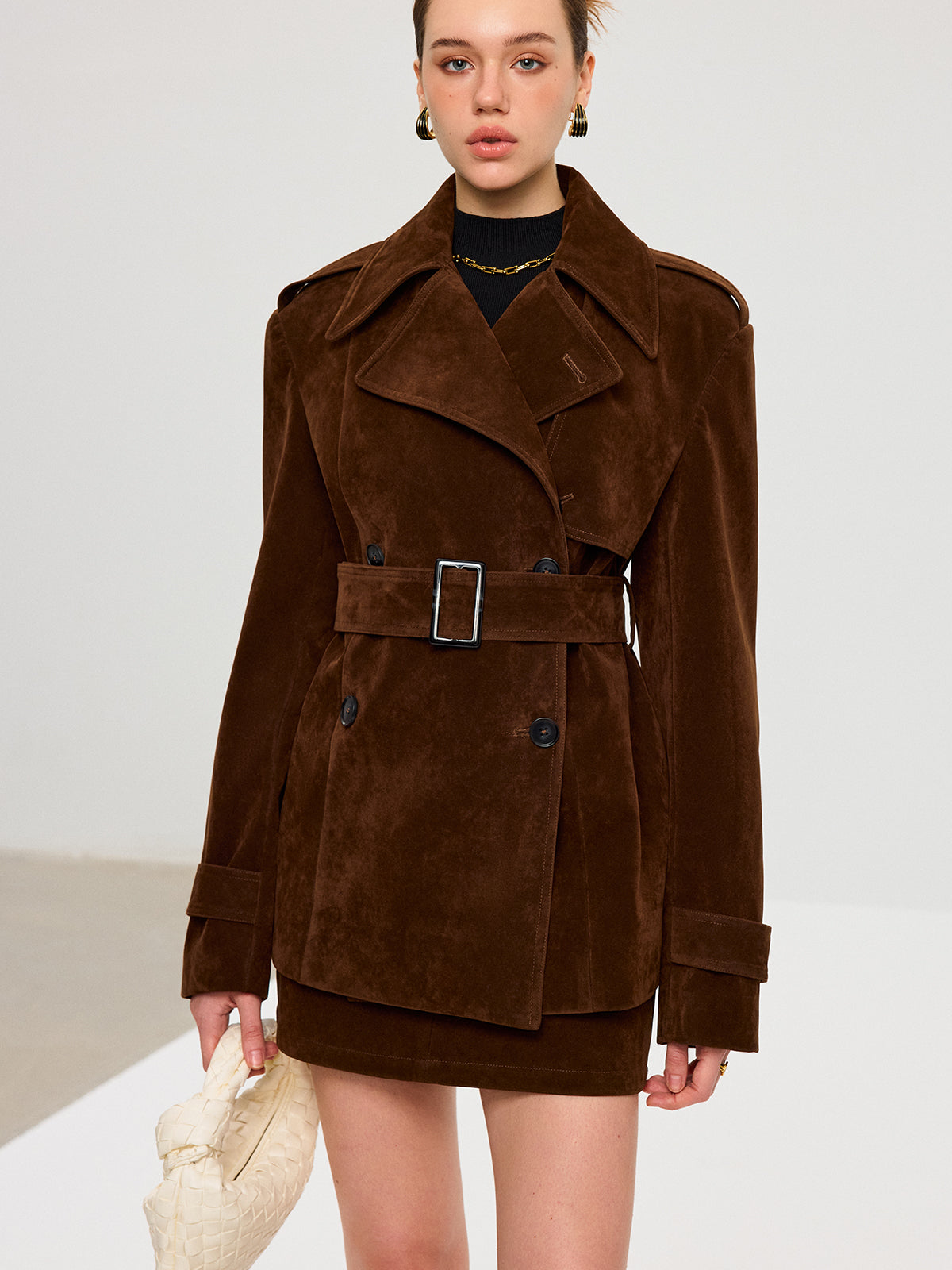 Belted Suede Trench Coat