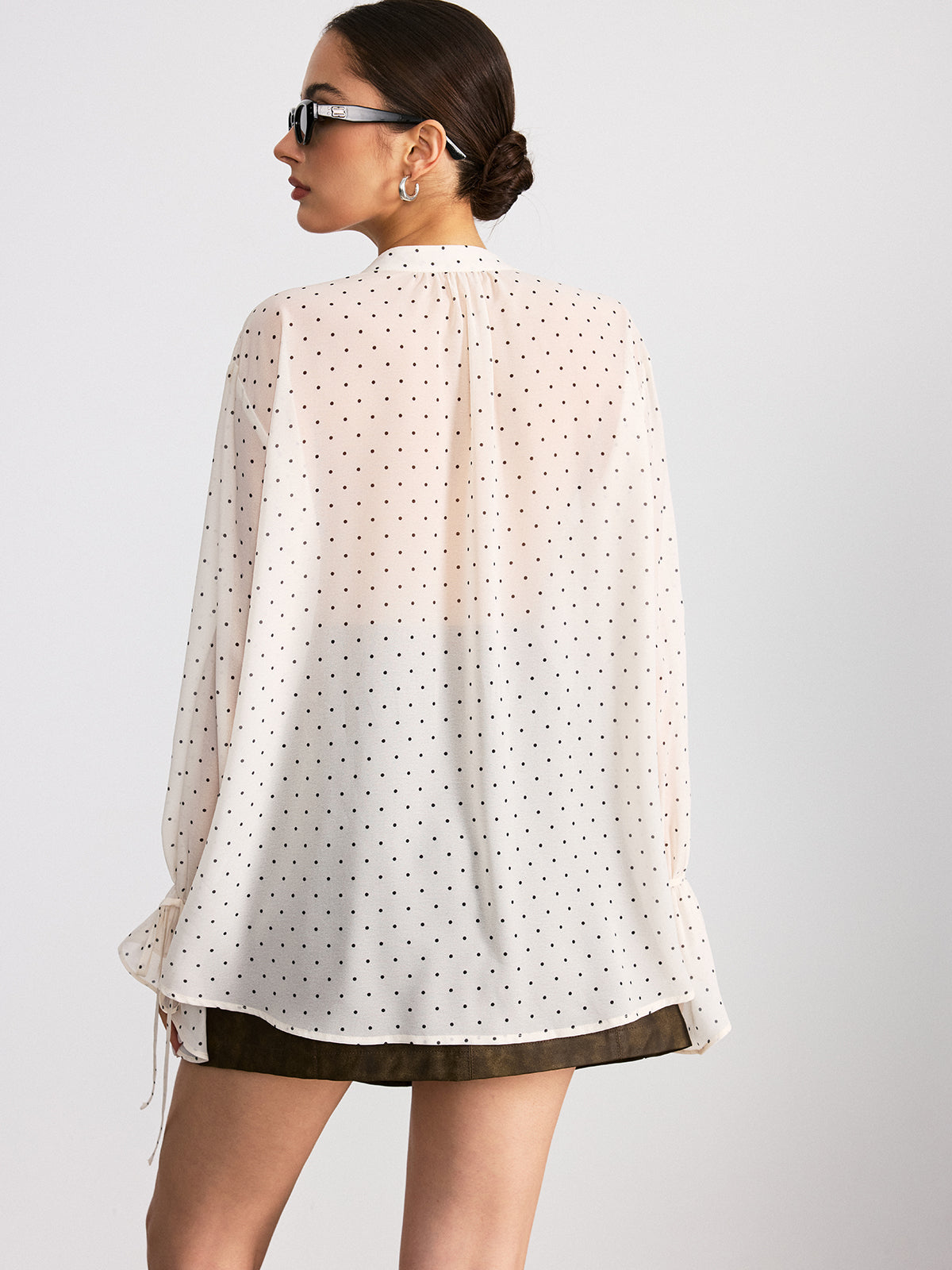 Ruffle Polka Dot Long Sleeve Shirt