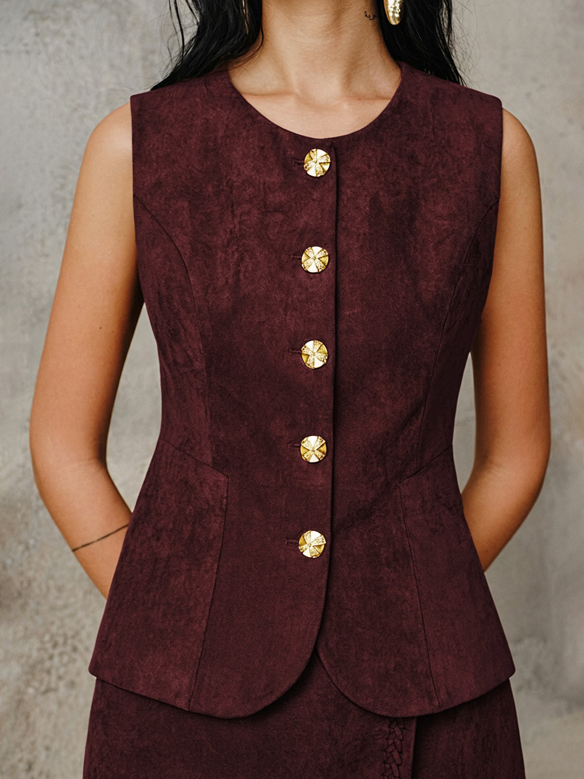 Suede Metal Button Vest