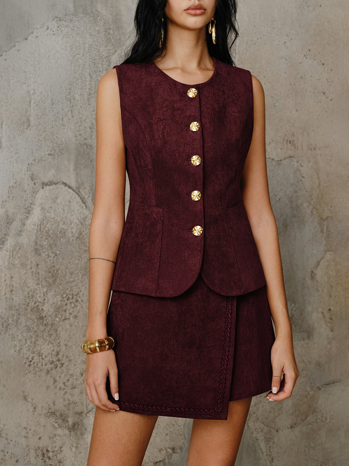 Suede Metal Button Vest